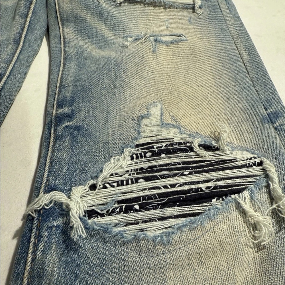 AMIRI bandanna patches Faded Blue Denim Jeans